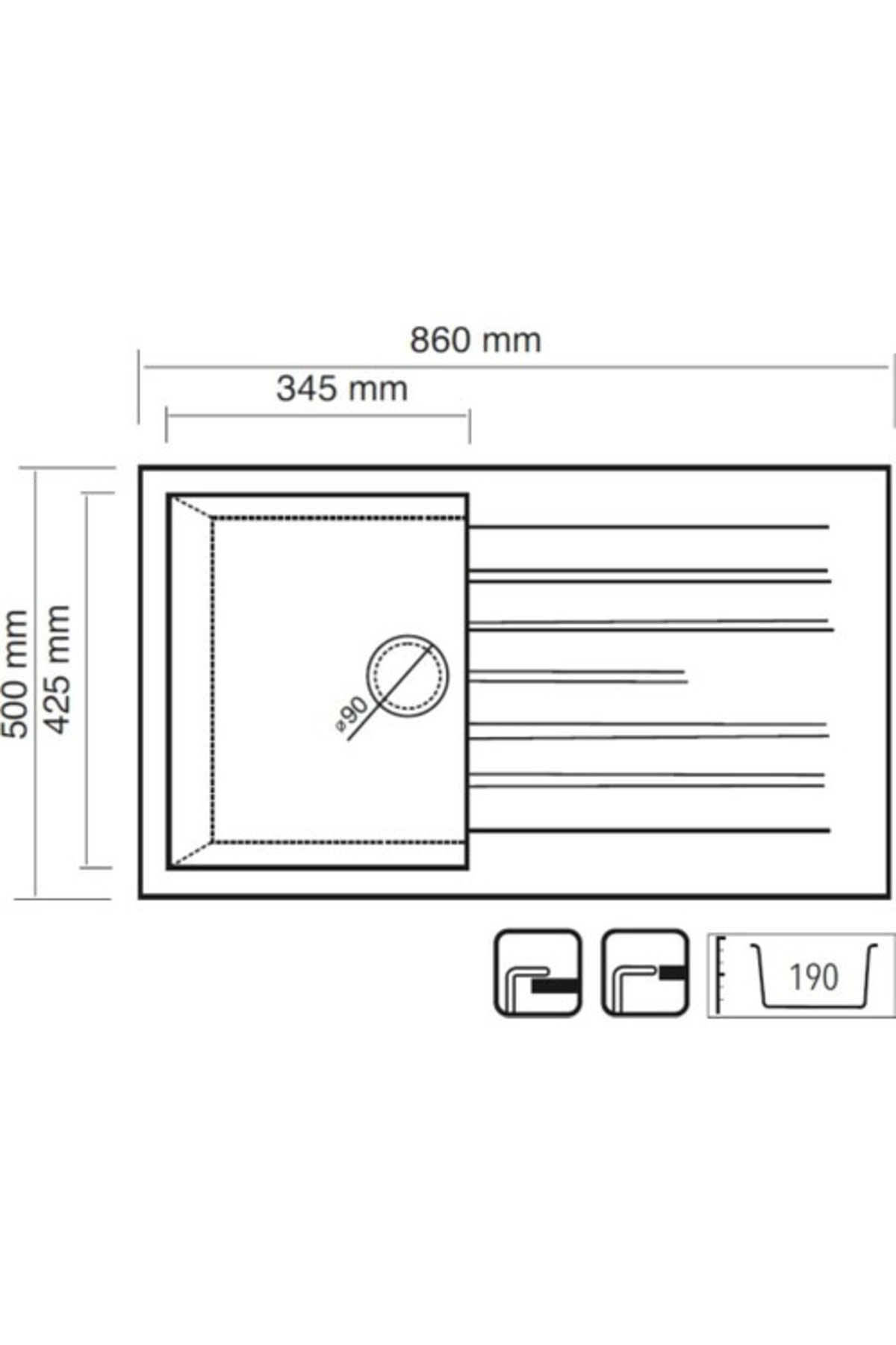 nokta granit eviye siyah 86x50